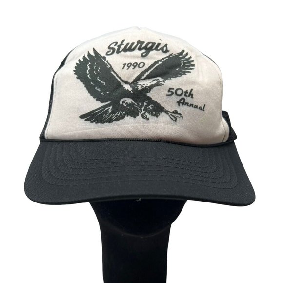 Hazelwood Entreprises Other - Sturgis Motorcycle Rally 50th Anniversary 1990 Vintage Trucker Snapback Hat Cap